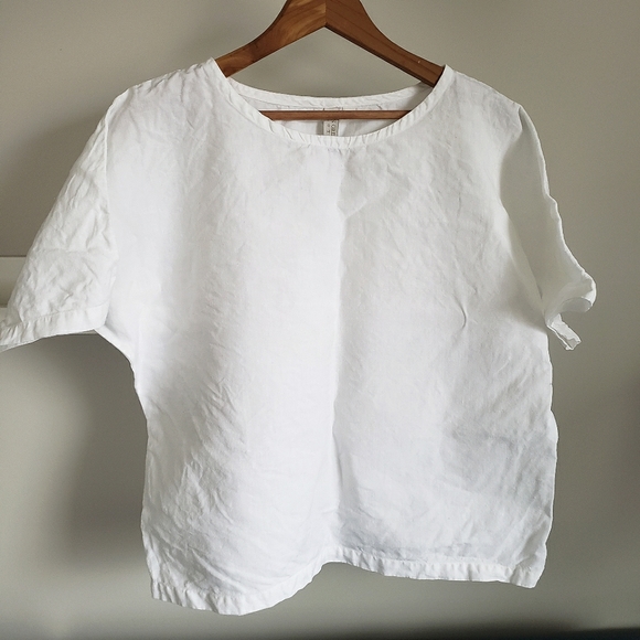 Cas Greenman Tops - Cas Greenman Linen Shortsleeve Top White Size Small